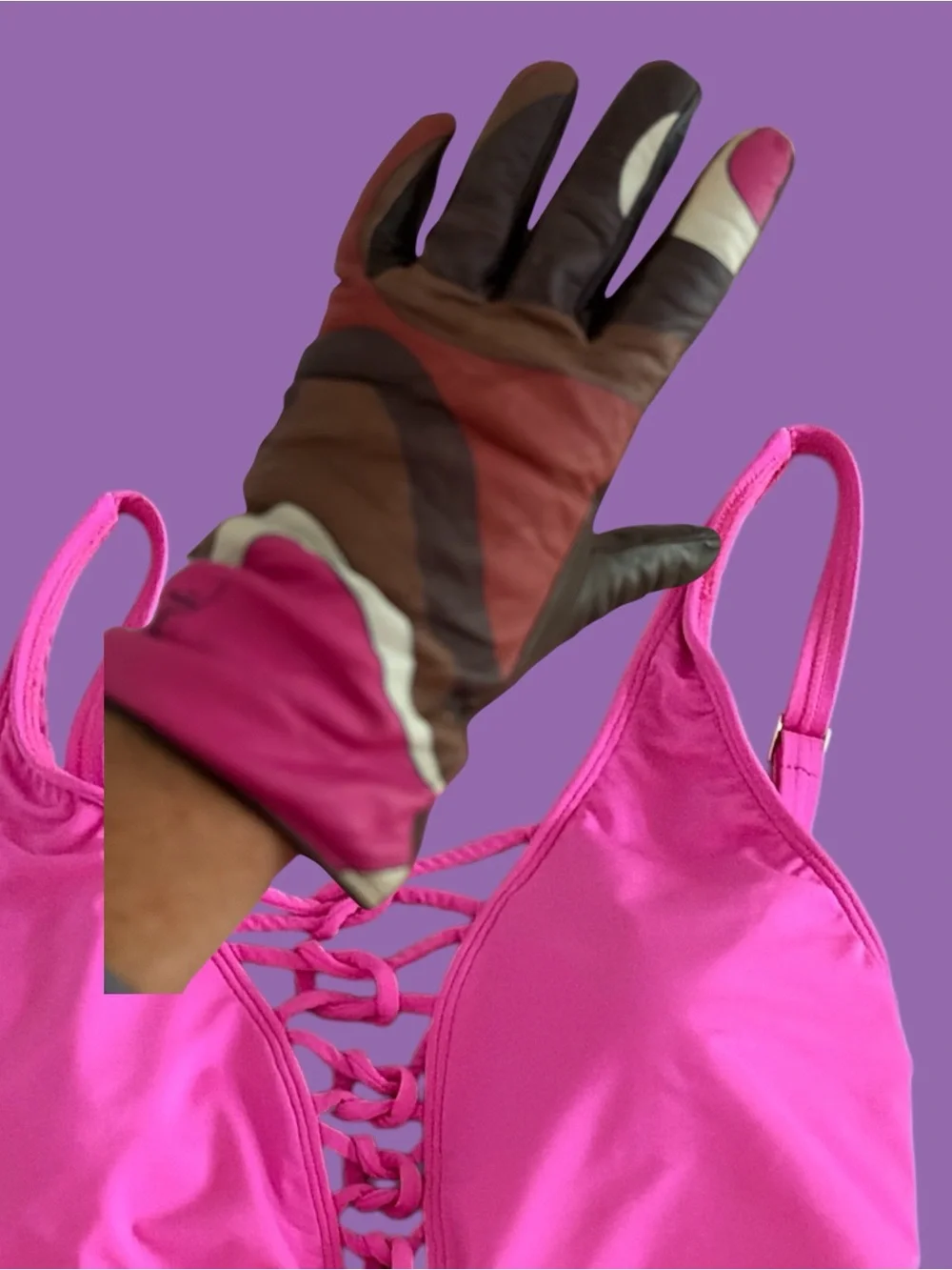 Emilio Pucci Multicolor Leather Gloves - Pink, Brown, Cream